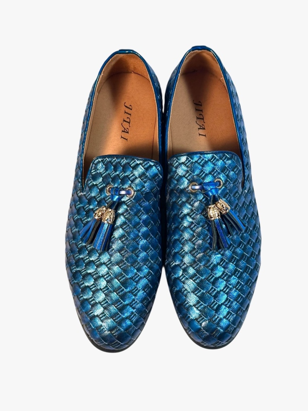 Jitai Shoes Metallic Blue Braided Tassel Loafers Size 9.5 EUC Mens